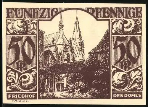 Notgeld Paderborn 1921, 50 Pfennig, Friedhof des Domes, Diebe am Domschatz
