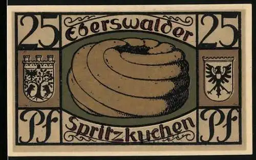 Notgeld Eberswalde 1921, 25 Pfennig, Der Gesundbrunnen, Eberswalder Spritzkuchen