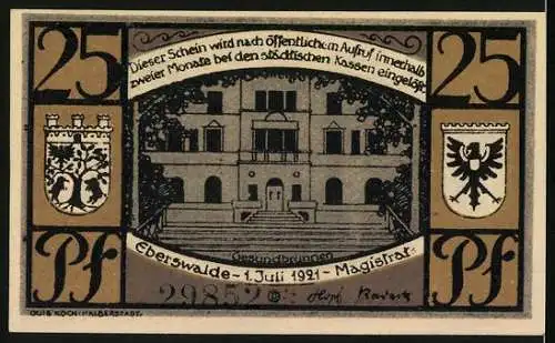 Notgeld Eberswalde 1921, 25 Pfennig, Der Gesundbrunnen, Eberswalder Spritzkuchen