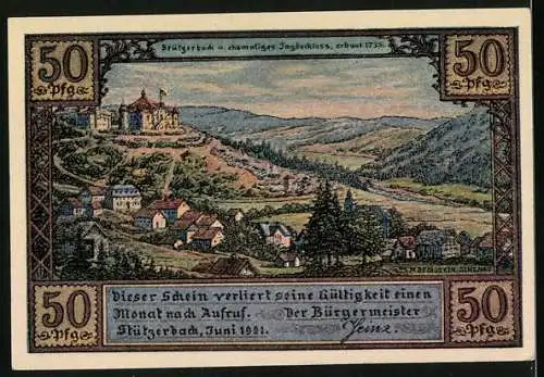 Notgeld Stützerbach 1921, 50 Pfennig, Goethe und Karl August, Gasthaus zum weissen Ross