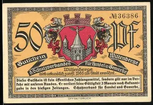 Notgeld Wittenberge, 50 Pfennig, Wappen, Alter Turm