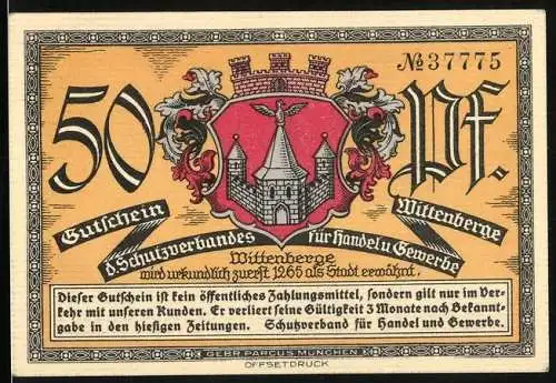 Notgeld Wittenberge, 50 Pfennig, Wappen, Elbbrücke