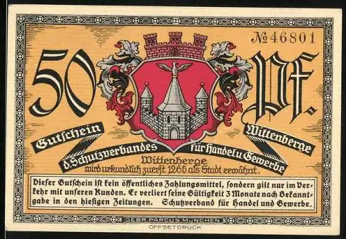 Notgeld Wittenberge, 50 Pfennig, Wappen, Neue Bürgerschule