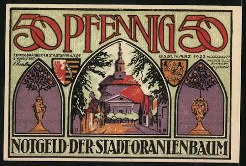 Notgeld Oranienbaum 1921, 50 Pfennig, Fürst Leopold v. Anhalt