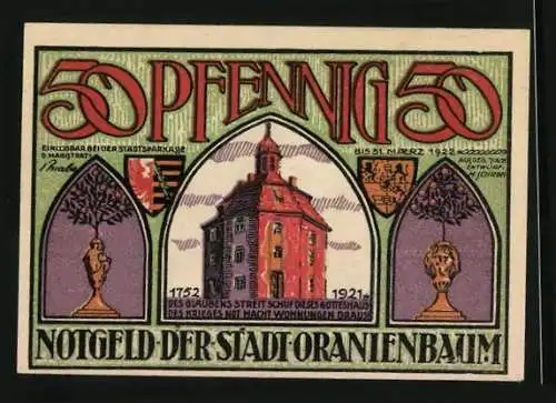 Notgeld Oranienbaum 1921, 50 Pfennig, Fürstin Henriette Katharina