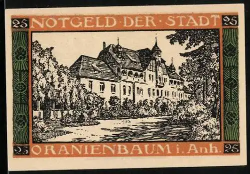 Notgeld Oranienbaum i. Anh. 1922, 25 Pfennig, Rathaus