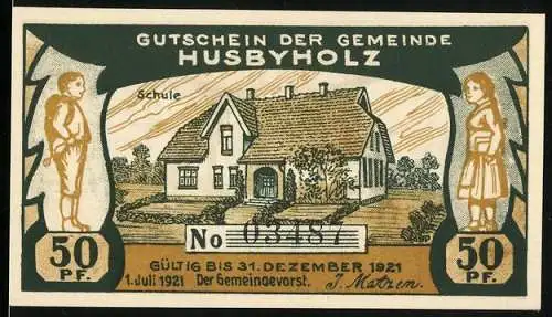 Notgeld Husbyholz 1921, 50 Pfennig, Schule
