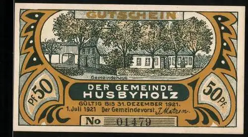 Notgeld Husbyholz 1921, 50 Pfennig, Gemeindehaus