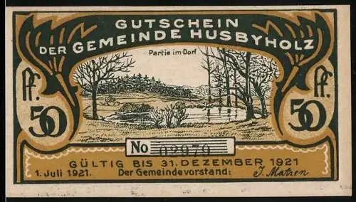 Notgeld Husbyholz 1921, 50 Pfennig, Partie im Dorf