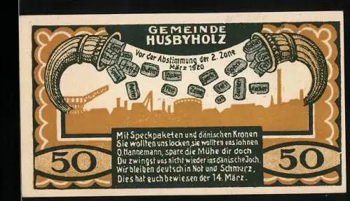 Notgeld Husbyholz 1921, 50 Pfennig, Mühle