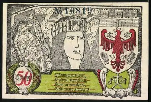 Notgeld Soldin 1921, 50 Pfennig, Rathaus, Wappen