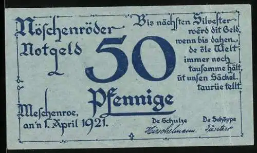Notgeld Nöschenrode 1921, 50 Pfennig, Bauer mit Kühen