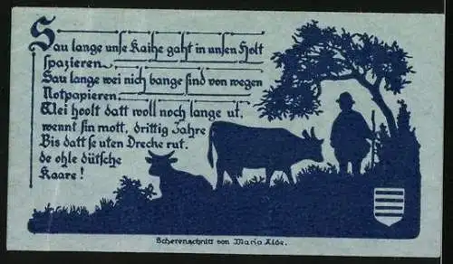 Notgeld Nöschenrode 1921, 50 Pfennig, Bauer mit Kühen