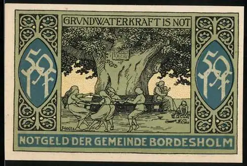 Notgeld Bordesholm 1921, 50 Pfennig, Kinder unter einem Baum, Wappen