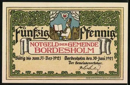 Notgeld Bordesholm 1921, 50 Pfennig, Mönche, Wappen