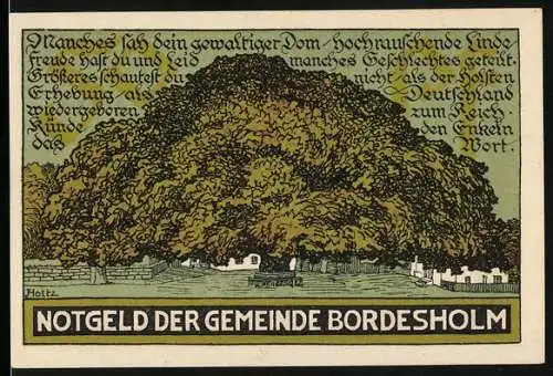 Notgeld Bordesholm 1921, 50 Pfennig, Grosser Baum, Wappen
