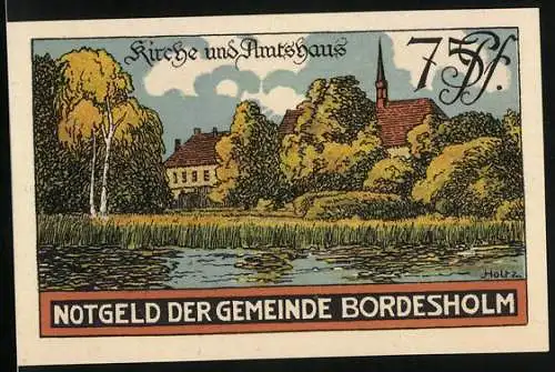 Notgeld Bordesholm 1921, 75 Pfennig, Kirche und Amtshaus