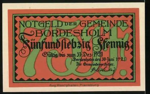 Notgeld Bordesholm 1921, 75 Pfennig, Ausblick auf den See