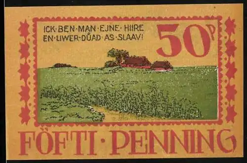 Notgeld Langenhorn 1921, 50 Pfennig, Häuser mit Feldern, Wappen