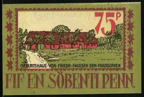 Notgeld Langenhorn 1921, 75 Pfennig, Geburtshaus von Friedr. Paulsen