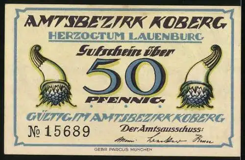 Notgeld Koberg, 50 Pfennig, Fischteich