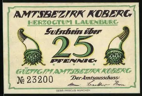 Notgeld Koberg, 25 Pfennig, Wallberg