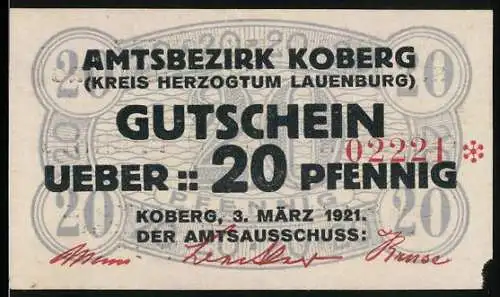 Notgeld Koberg 1921, 20 Pfennig, Verzierungen