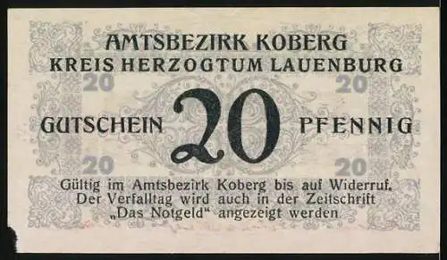 Notgeld Koberg 1921, 20 Pfennig, Verzierungen