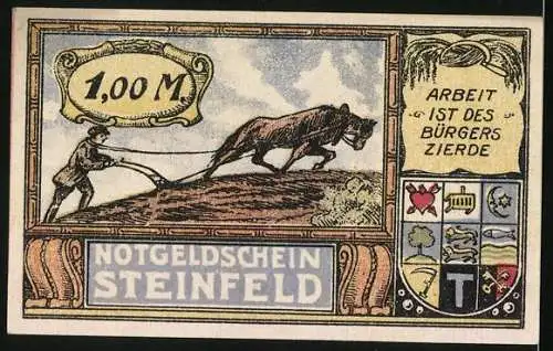 Notgeld Steinfeld 1921, 1 Mark, Adler mit Fahne