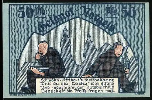 Notgeld Schmölln /Thüringen 1921, 50 Pfennig, Zwei Männer machen Pause