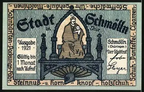 Notgeld Schmölln /Thüringen 1921, 50 Pfennig, Zwei Männer machen Pause