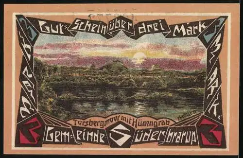 Notgeld Süderbrarup 1920, 3 Mark, Torsbergmoor mit Hünengrab