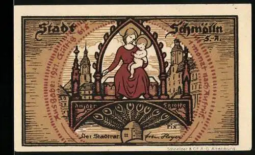 Notgeld Schmölln /S.-A., 10 Pfennig, Rathaus, Marienbild