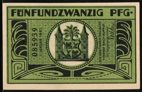 Notgeld Ilmenau 1921, 25 Pfennig, Staatsprüfamt, Stadtwappen