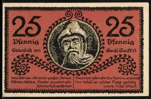 Notgeld Mücheln 1921, 25 Pfennig, Steinbild am Hause Markt 15