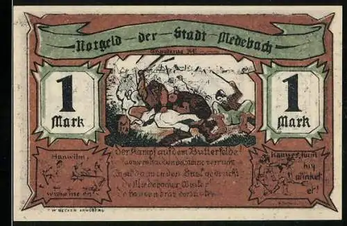 Notgeld Medebach 1921, 1 Mark, Der Kampf auf dem Butterfelde