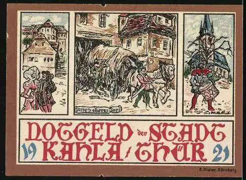 Notgeld Kahla /Thür. 1921, 50 Pfennig, Altes oberes Tor und Wappen