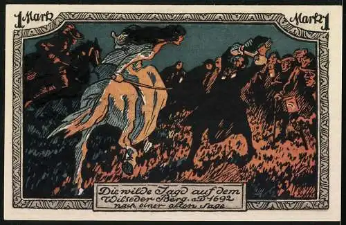 Notgeld Stuttgart 1921, 1 Mark, Die wilde Jagd auf dem Wilseder Berg a. D. 1692 nach einer alten Sage, Weidender Hirsch