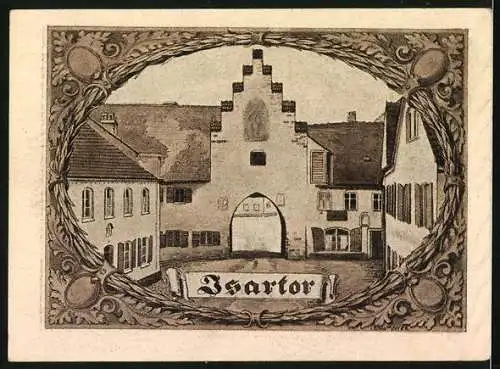 Notgeld Moosburg 1921, 25 Pfennig, Isartor, Wappen