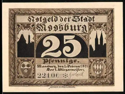 Notgeld Moosburg 1921, 25 Pfennig, Ampertor, Wappen