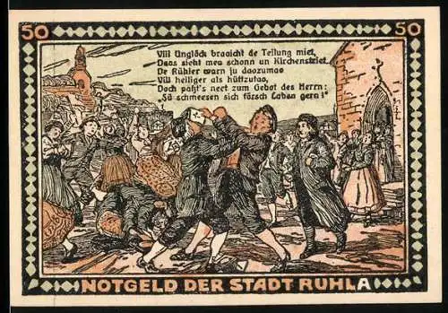 Notgeld Ruhla in Thüringen 1921, 50 Pfennig, Sich streitende Bürger