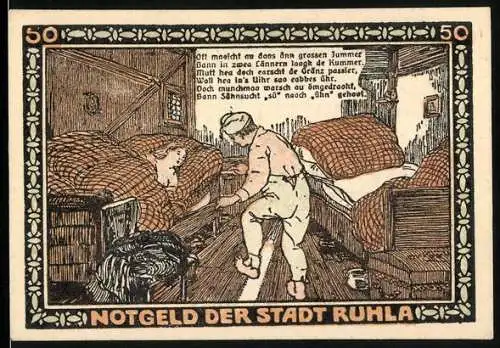 Notgeld Ruhla in Thüringen 1921, 50 Pfennig, Mann kommt zur Frau schlafen