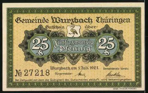 Notgeld Wurzbach /Thüringen 1921, 25 Pfennig, Eisenhüttenwerk Heinrichshütte, Eisenschmelzer Amor