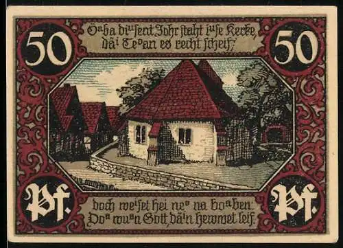 Notgeld Eisbergen a. d. Weser 1921, 50 Pfennig, Ortspartie