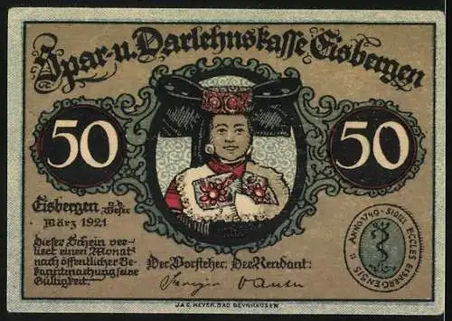Notgeld Eisbergen a. d. Weser 1921, 50 Pfennig, Kirche, Innenansicht
