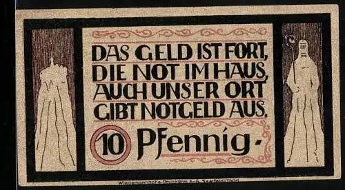 Notgeld Lauenstein /Oberfranken 1921, 10 Pfennig, Felsen, Statue eines Geistlichen