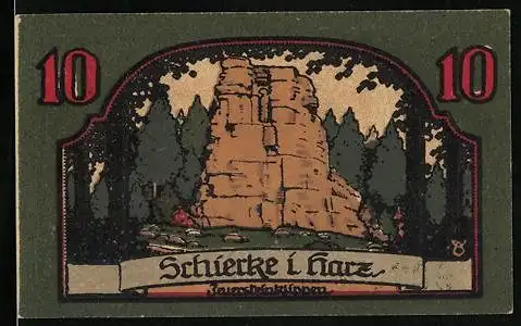 Notgeld Schierke i. Harz 1921, 10 Pfennig, Jauersteinklippen