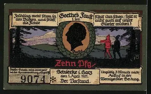 Notgeld Schierke i. Harz 1921, 10 Pfennig, Jauersteinklippen