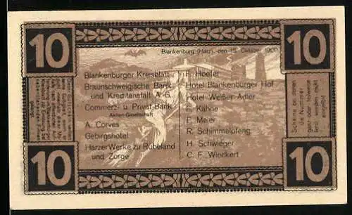 Notgeld Blankenburg /Harz 1920, 10 Pfennig, Burg Regenstein, Hexe auf Besen