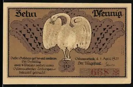 Notgeld Schwanebeck 1921, 10 Pfennig, Kirche, Glocke, Wappen